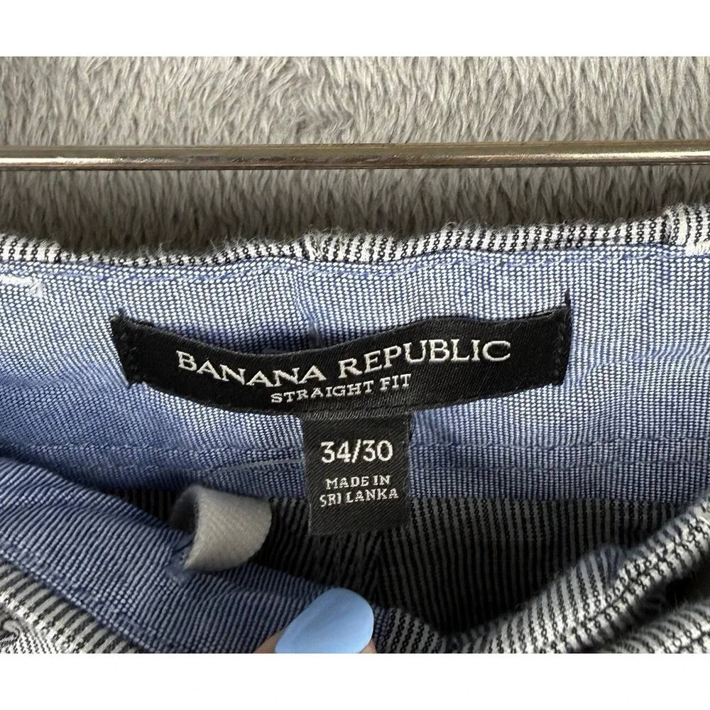 Banana Republic Pants Mens 34x30‎ Gray White PInstripe Straight Fit Linen NWT